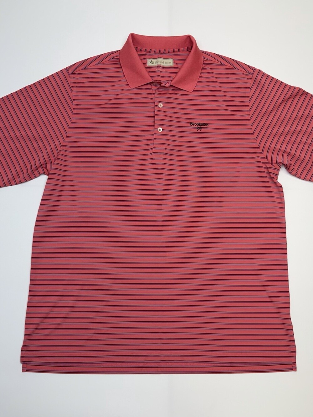 Donald Ross Polo Shirt Mens XL Pink Stripe Brookside Golf Club Performance